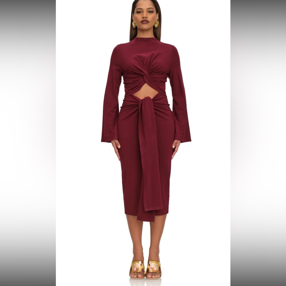 Andrea Iyamah Burgundy Twist Cutout Midi Dress